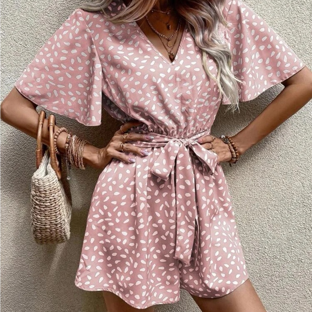 Butterfly Sleeve Belted Romper